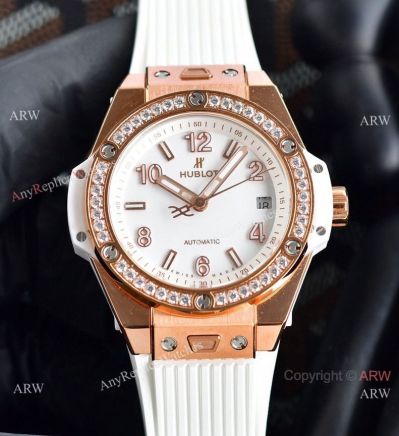 Copy Hublot Big Bang One Click 39mm Auto Watches Rose Gold Diamond Bezel